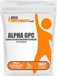 BulkSupplements.com Alpha GPC Powder - Kolin kiegészítők, Alpha GPC 300mg - Flavored & Gluten Free, 600mg per Serving, 1 kg (2,2 kg) (1 db)