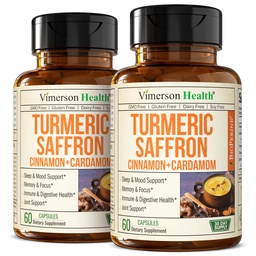 Saffron kiegészítők - 89mg Saffron kivonat és 1000mg Tumeric Blend - Turmeric Supplement Ceylon fahéj és Cardamom hangulati, Memory & Eye Health - Közös kiegészítők nők és férfiak számára - 2 Pack