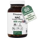 PRISTINE N- Acetyl L- Cystein (NAC) 600MG 60 napos ellátáskiegészítő kapszula - Glutazon & Máj méregtelenítő támogatás - Potent Antioxidant - Vegan, glutén mentes, nem GMO üveg