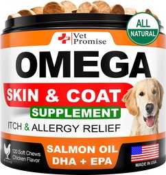Omega 3 kutyáknak - Bőr és kabát kiegészítés - Halolaj kutyáknak Sajtok - Allergia és Itch Relief - Anti Shedding Supplement - Száraz bőr kezelés - Lazacolaj - Made in USA - 120 Puha kezelések