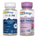 SOLARAY Ashwagandha and Milk Thistle Supplement Bundle, 18X Abszorpció Ashwagandha kapszula Mood Support Plus Milk Thistle kivonat, Vegan, 60- napos garancia, 30ct / 60ct