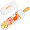 Toplive Travel Pill Organizer, Portable Pill Container Mini Napi Pill Organizer, Small Pill Case Travel Medicine Organizer Pocket Vitamin Supplement Fish Oil Box, White Orange