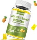 Magnézium Glicinate Gumies 600mg, Relaxáció & Zzz Support, Magnézium Kálium kiegészítés felnőttek és gyerekek számára Cukormentes, C-vitamin, B6 és CoQ10 Ananász Flavor, 60