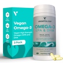Vegán Omega 3 kiegészítés - EPA, DHA kiegészítők és D3-vitamin - Alga Omega 3 Vegán kiegészítők agy, szem és szív egészség - gyerekeknek és felnőtteknek (180 kapszula)