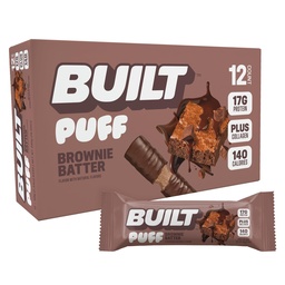 Built Bar, Puff Protein Bars, Brownie Batter Puff, 17g Protein Snack, On- The- The- Bars, Csak 140 kalória, 6g Sugar, Collagen, Gluten Free, 12 gróf