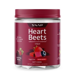Snap kiegészítők szív Beets Organic Beet Root Soft Chews, Cardiovascularis Support Supplement for Men & Women, CoQ10 & Red Spenach, Heart Health & Circulation Support, Sugar Free, Mixed Berry, 60 Chews