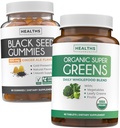 Fekete magolaj gumik és szuper zöldek (1- hónap) - Napi zöld boost - Fekete magolaj gumik Ginger Ale Flavor - préselt Nigella Sativa & Organic Super Greens teljes Super élelmiszer kiegészítés