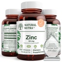 Natural Nutra Cink Gluconate 50mg Supplement for Immune Skin Health, Promotes Skin Health, Provides Ease from Flu & Cold, Boost Learning & Memory, Enhance Taste & Side, Gluten Free 50mg 100 Vegan Tabletta