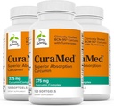 Terry Natural CuraMed 375mg - Antioxidáns kiegészítés Brain & Immune Health Support - Diétás kiegészítés Curcumin & Turmeric Essential Oil - Herbal máj támogatás - 120 Softgels (3-as csomag)