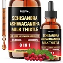 8in1 Schisandra Berry Drops with Milk Thistle, Ashwagandha, Rhodiola Rosea, Holy Basil, Artishock, Dandelion Root & Turmeric Curcumin - 2 Fl Oz for 2 month Supply