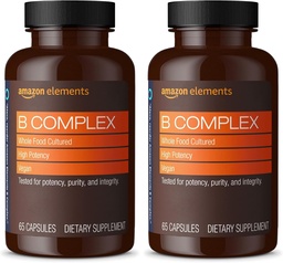 Elemek B Complex, nagy potencia, 83% teljes élelmiszer tenyésztett, támogatja az immun- és normál energia anyagcsere, Vegan, 65 kapszula, 2 hónap ellátás (csomagolás május Vary) (csomag 2)