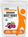BulkSupplements.com Organic Beet Root Powder - Superfood Supplement - Vegan & Gluten Free, 3.5g per Serving, 250g (8.8 oz) (1-es csomag)