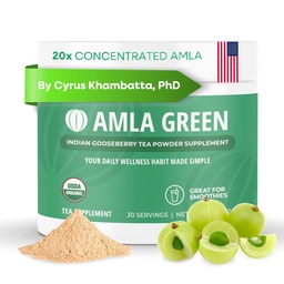 Amla Powder & Green Tea Superfood Supplement, 20x Ultra koncentrált Amla, Antioxidáns támogatás, Készült Oolong Tea és indiai egres, Organic, Vegan, Classic Flavor, 30 szerváció