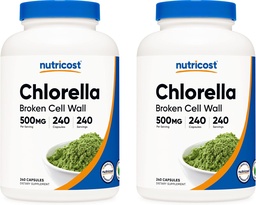 Nutricost Chlorella kapszula (2 üveg) 500 mg, 240 kapszula palackonként