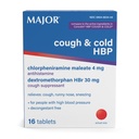 Major köhögés és hideg HBP tabletta - Antihisztamin és köhögés-csökkentő magas vérnyomású emberek számára - Dextrometorfán HBr, klórfeniramin-maleát - 16 gróf (1 csomag)