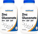 Nutricost Cink Glukonát 240 Veggie kapszula (50mg) (2 üveg) - glutén mentes és nem GMO
