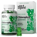 Wild & Organic Chlorophyll Gumies 50mg - Detox Cleanse kiegészítők w / Nátrium- Copper Chlorophyllin - Belső dezodor w / Klorofill Powder - Vegan, Non-GMO - 60 Herbal Chews