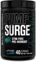 Jacked Factory Pumpsurge Max Stim Free Pre Workout - Magas teljesítményű koffein Free Pre Workout L- Citrullin, N03- T Arginine Nitrate & Glutatione - 40 szerváció, Kék málna