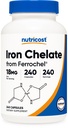 Nutricost Chelated Vas (Ferrochelből) 18mg, 240 kapszula - Gluten mentes, nem GMO vas-kelát kiegészítés