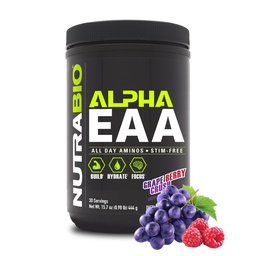 NutraBio Alpha EAA - All- Day Amino Acides for Muscle Growth and Hydration - Essential Amino Acides with Nootropics & Adapotogens - Full Spectrum EAA BCAA Powder - 30 Servings - Grape Berry Crush