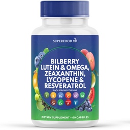 Superfood MD Eye Health Vitamins Bilberry Lutein & Zeaxantin Likopin Resveratrol Szőlőmag kivonat Astaxanthin- AREDS 2 - Eye Vitamin - 60 kapszula