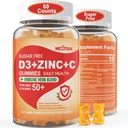 Cukor mentes C-vitamin + D3 + cink gumi felnőttek 50 +, 9 az 1 Immunvédelmi kiegészítés D3 5000NE, Elderberry, Echinacea, Mullein Level for Boost Immunity, Power Antioxidant, Vegan (csomag 1)