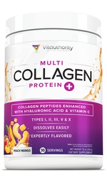 Multi Collagen Peptides Powder for Women - Hidrolizált Collagen Powder for Women with Type I II III V & X C- vitamin & Hyaluronic Acid for Hair Skin and Nails (Peach Mango) - 30 Servings