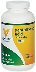 A Shoppe Pantothenic Acid 500MG-vitamin, B5-vitaminnal, támogatja az energiatermelést és a haj, bőr, köröm, naponta egyszer (300 kapszula)