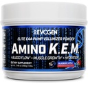 Evogen Amino K.E.M. - EAA & BCAA Powder Pump Volumize - 124; BCAA Amino Acids Supplement for Blood Flow, Muscle Growth, & Hydration - 124; Blueberry Apple - 124; 30 Servings