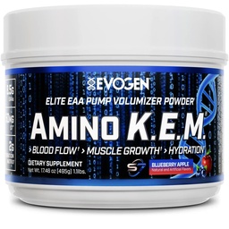 Evogen Amino K.E.M. - EAA & BCAA Powder Pump Volumize - 124; BCAA Amino Acids Supplement for Blood Flow, Muscle Growth, & Hydration - 124; Blueberry Apple - 124; 30 Servings