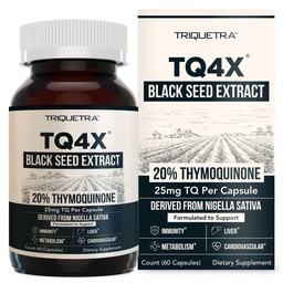 20% Thymokinone Black Seed Oil Extract Capsules - TQ- Advanced 4X ®: Potens Thymokinone Concentration Elérhető - 60: 1 Koncentrátum Nigella Sativa, Nyers Forma, Vegan, Üvegpalack (60 kapszula)