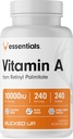 Felhalmozott A-vitamin 10000NE per szerving, Essentials (240 Servings, 240 Softgels)