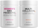 Codeage Multi Collagen Protein Capsules & Probiotics for Women Bundle Woman 124; Multi Collagen Pills, Collagen Types I, II, II, V & X, 90 GM 124; Prebiotics & Probiotics for Women - Soy & Dairy Free, 60 Count