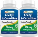 Best Naturals Acetyl L- karnitin (ALCAR) 500mg, 120 kapszula, 120 szerva - nem - GMO és glutén mentes, 1 kapszula egy adag (2 csomag)