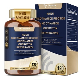 Totaria NMNH (dihidronikotinamid mononukleotid), NMN Alternatív kiegészítés w / Niacinamid (B3-vitamin), Quercetin, Trans- Resveratrol, Support NAD +, Skin Cell Health *, Anti- Aging & Energy, 120 Caps