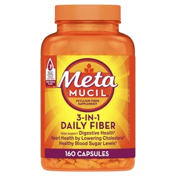 Metamucil Psyllium Husk Fiber Supplement, 3- in- 1 Digesztive Health, Plant Based, 160 Count, Pack of 2