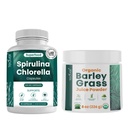 Teaveli Spirulina és Chlorella Capsules és Orgaic Barley Grass Juice Powder Bundle