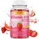 B12-vitamin Gummies nőknek és férfiaknak, 5000µg Metil B12 Gummies B6-vitaminnal, D3-mal, vassal, folsav felnőtteknek, támogatja az energia & anyagcsere boost, hangulat, immunrendszer és idegrendszer, Sugar Free Strawberry