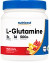 Nutricost L- glutamin por 500 gramm (gyümölcspuncs) - (76 adag palackonként)