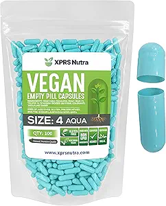 XPRS Nutra mérete 4 üres kapszula - 100 Count Small empty Vegan Capsules - Vegetáriánus tabletták DIY növényi kapszula töltelék - Tölthető Do- It- Yourself Veggie Pill Caps (Aqua)