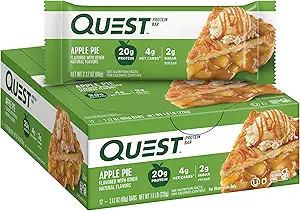 Quest Nutrition Apple Pie Protein Bar, 20g Protein, 4g Net Carbs, 2g Sugar, Gluten Free, Keto Friendly, 12 gróf