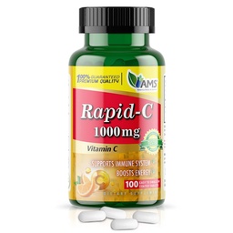 America Medic & Science Rapid- C 1000mg C-vitamin kiegészítés (1 csomag 100 tabletta) Energia booster, Napi Immunrendszer támogatás, Antioxidáns 124; Vegán, Non-GMO bevont aszkorbinsav felnőtt férfiak és nők számára