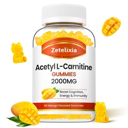 Acetil L- karnitin Gummeusok, L- karnitin kiegészítés nők és férfiak, Táplálkozási kiegészítés boost energia, Immunity & Brain Health, Vegan, Non-GMO, Mango Flavor, 60 gróf