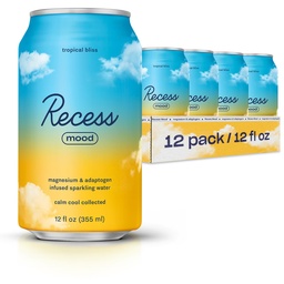 Recess Mood Magnézium & Adaptogen Drink, Relaxációs ital, 12 Ounce (Trópusi boldogság, 12 Pack)