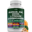 Szelén, cink, jód, L tirozin, Ashwagandha - Support Supplement for Women and Men with Bladderwrack, Turmeric, Silica Kelp, Schisandra - 60 Count
