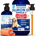 Lazacolaj kutyáknak - Omega 3 kutyáknak - 16 FL OZ Wild Alaskan Salmon Fish Oil - Natural EPA & DHA Fatty Acids for Skin & Coat, Allergia, Joint & Bone Health - Folyékony támogatás Sedding