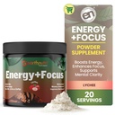 Földi Nutri Energy + Fókusz Powder Supplement - Energy Boost & Segít koncentráció PeakO2, AlphaSize, Cognizin, PurCaf, Theacrine, Acetil L- karnitin L- Tirozin - Lychee Flavor - 20 Servings (171g)