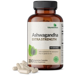 Futurebiotikumok Ashwagandha Extra Erő Stressz és Hangulattámogatás BioPerine - Nem GMO Formula, 200 Vegetáriánus kapszula