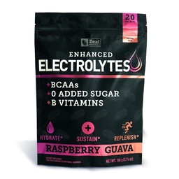 Enhanced Electrolyte Powder Stick Packs (Málna Guavava 124; 20 Packets) w / 0 Sugar + BCAAs + B- Vitamins Electrolyte Supplement w Kálium Cink & Magnézium for Hydration - Keto Electrolytes
