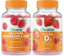 Életképes kalcium, magnézium, cink és D-vitamin + D-vitamin 5000 NE, gumik bundle - nagy ízű, vitamin kiegészítés, glutén mentes, GMO mentes, rágható